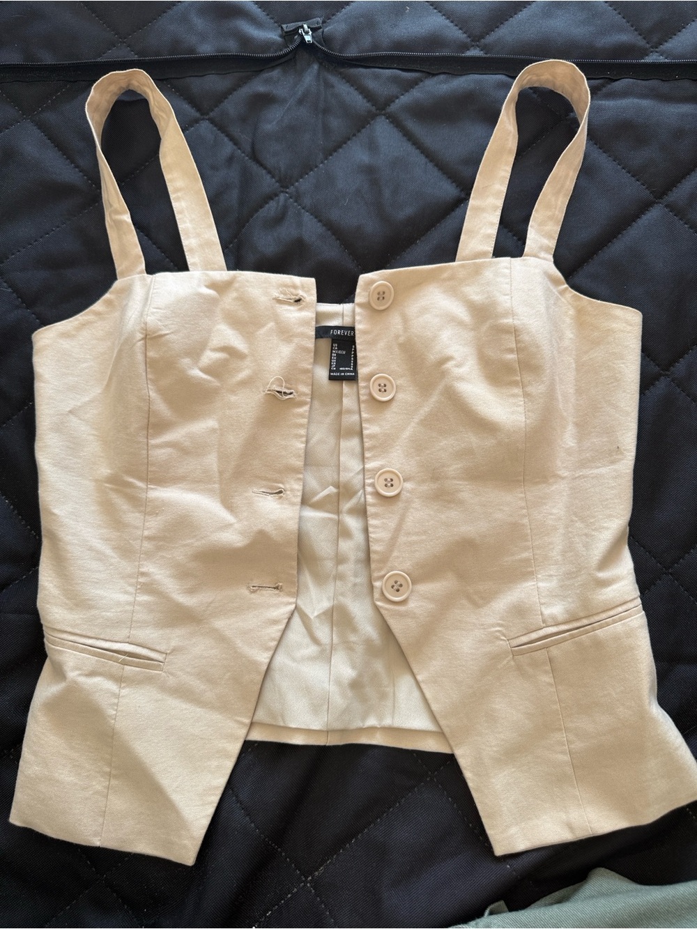 Forever 21 Beige Button-Front Strappy Bustier Top